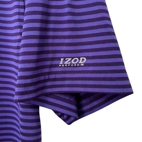 Izod Perform X Golf Polo Size Medium Purple Stripe - Picture 2 of 5